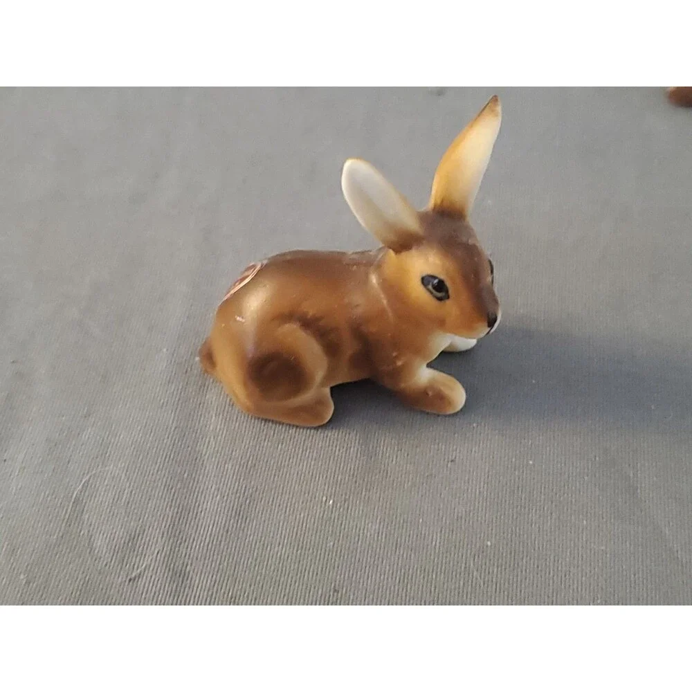 3 Vtg Bone China Ceramic Japan collectibles Rabbit Bunny Brown Mini Trinket Read